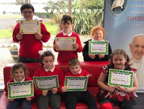 Our superb Pupil of the Week recipients - Ronan, Lexi, Maci, Kieva, Tierna, Connor and Patrick.