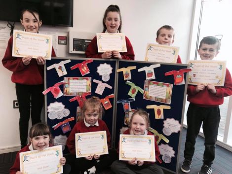 Our deserving Pupil of the Week recipients who were delighted with their success today: Lucy (P1), Hannah (P2), Hollie (P3), Jack (P4), Blake (P5), Caitlín (P6) and Nicole (P7).